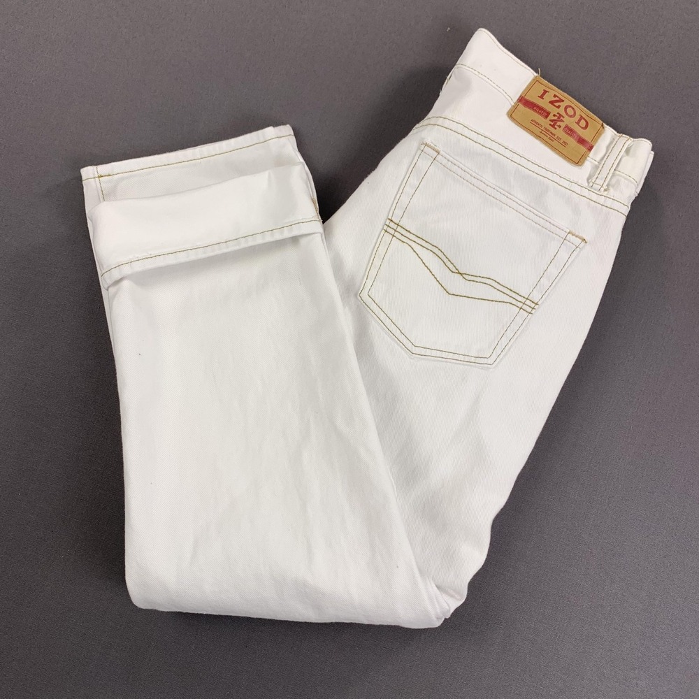 Izod Jeans Mens 32x30 White Straight Fit Cotton Denim 5 Pocket Straight Leg
